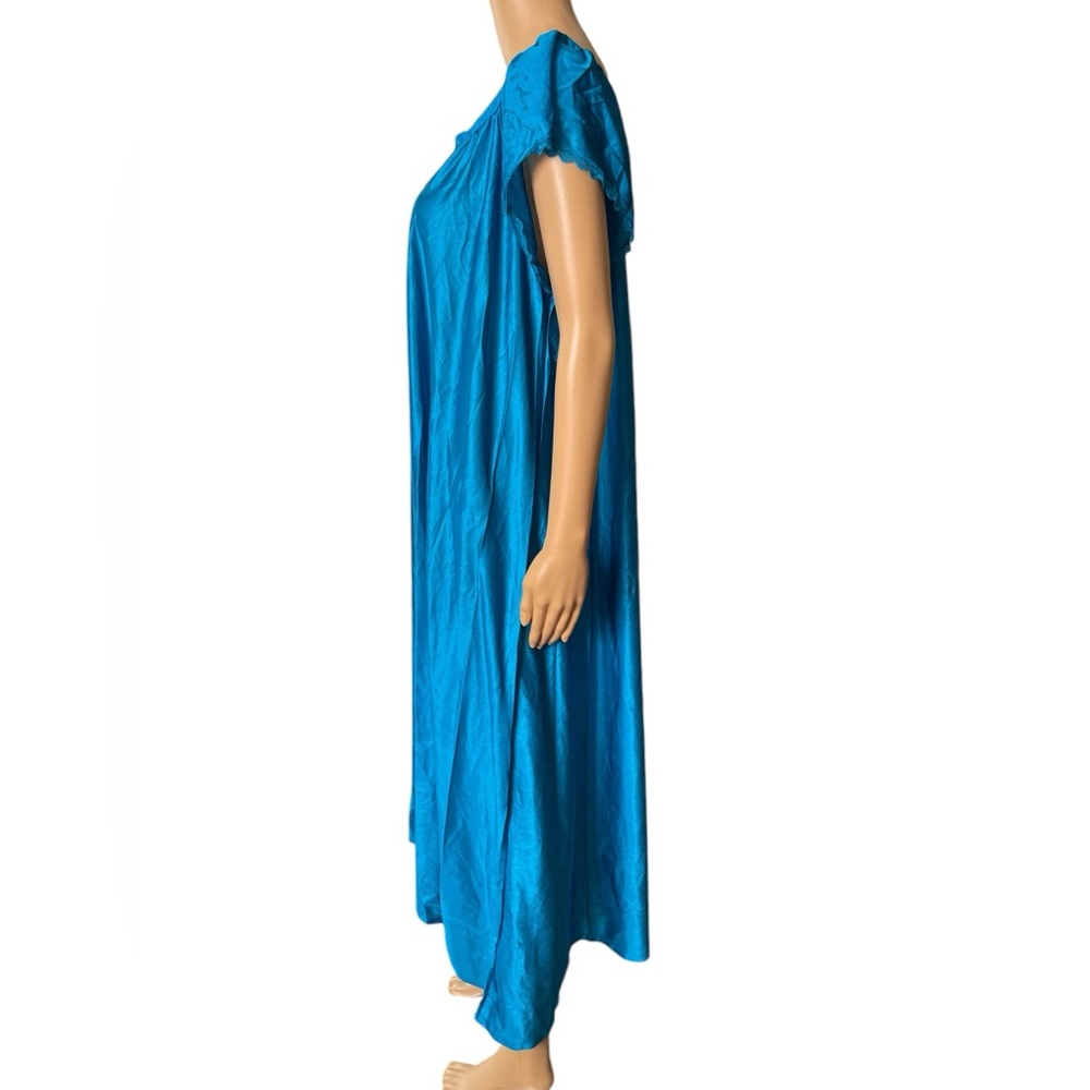 Colesce Collection Vintage 80s Blue Silky Floral Lace Maxi Evening Sleep Dress - Picture 3 of 6